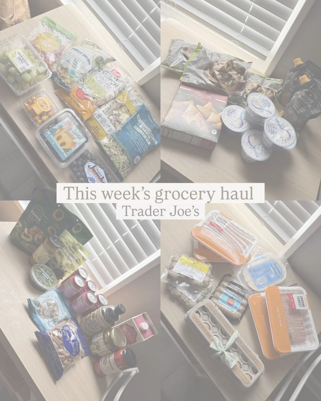TJ&rsquo;s haul for 2 🛒🍇🫒

My bf and I both have busy schedules, so right now making meals easy and convenient is the best way for us to stay consistent.

This week we kept protein simple: turkey, chicken, eggs + yogurt. When we stick to 1&ndash;2