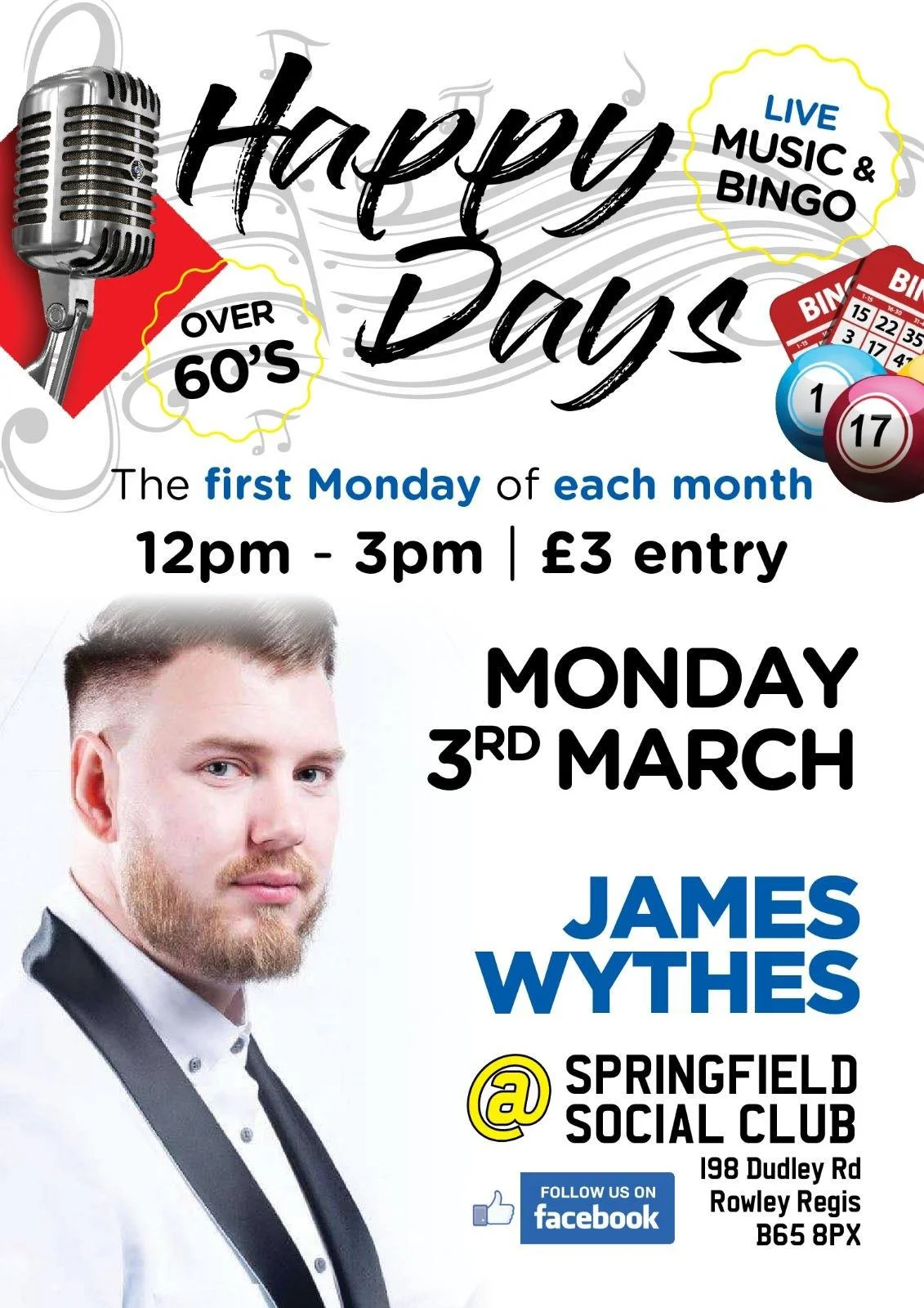 Happy Days Over 60’s Monday, 3 March 2025 at 12pm-3pm