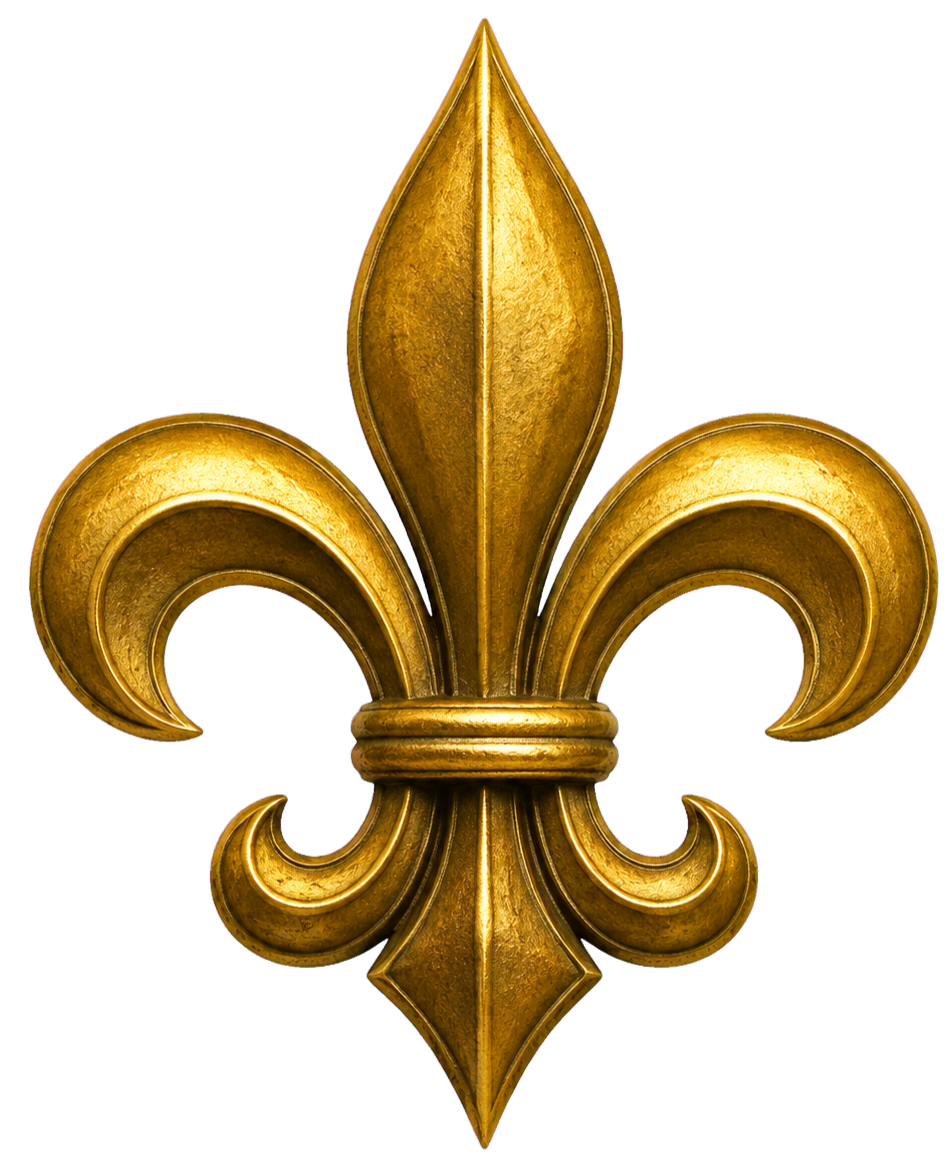 Golden fleur-de-lis symbol on a black background.