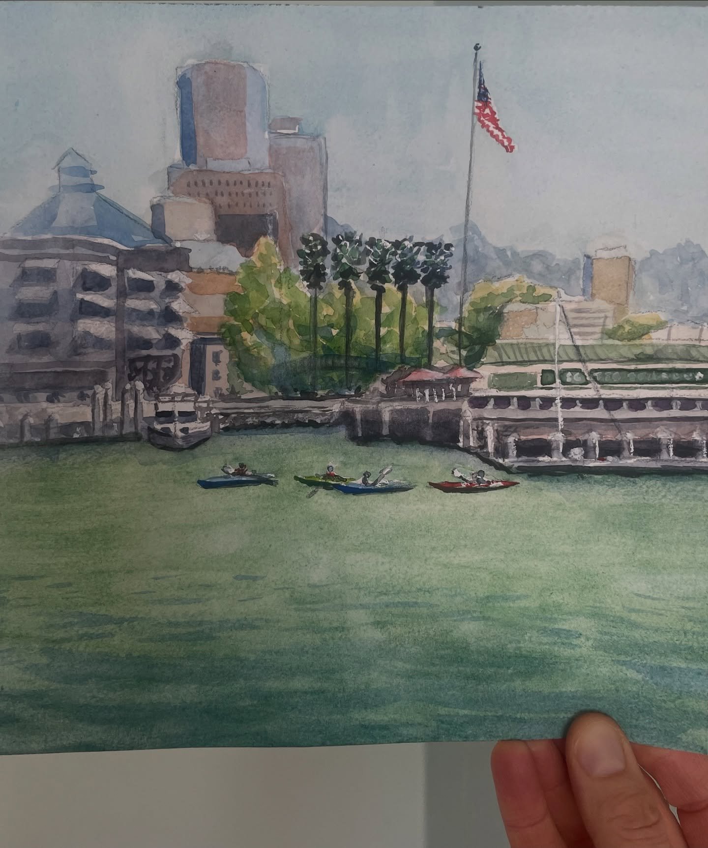 Here&rsquo;s a little finished painting I did mostly plein air with a fellow artist the other day. It&rsquo;s really hard paint plein air since you have to draw &amp; plan it all right there on the spot. This is a view of Jack London Square from Alam