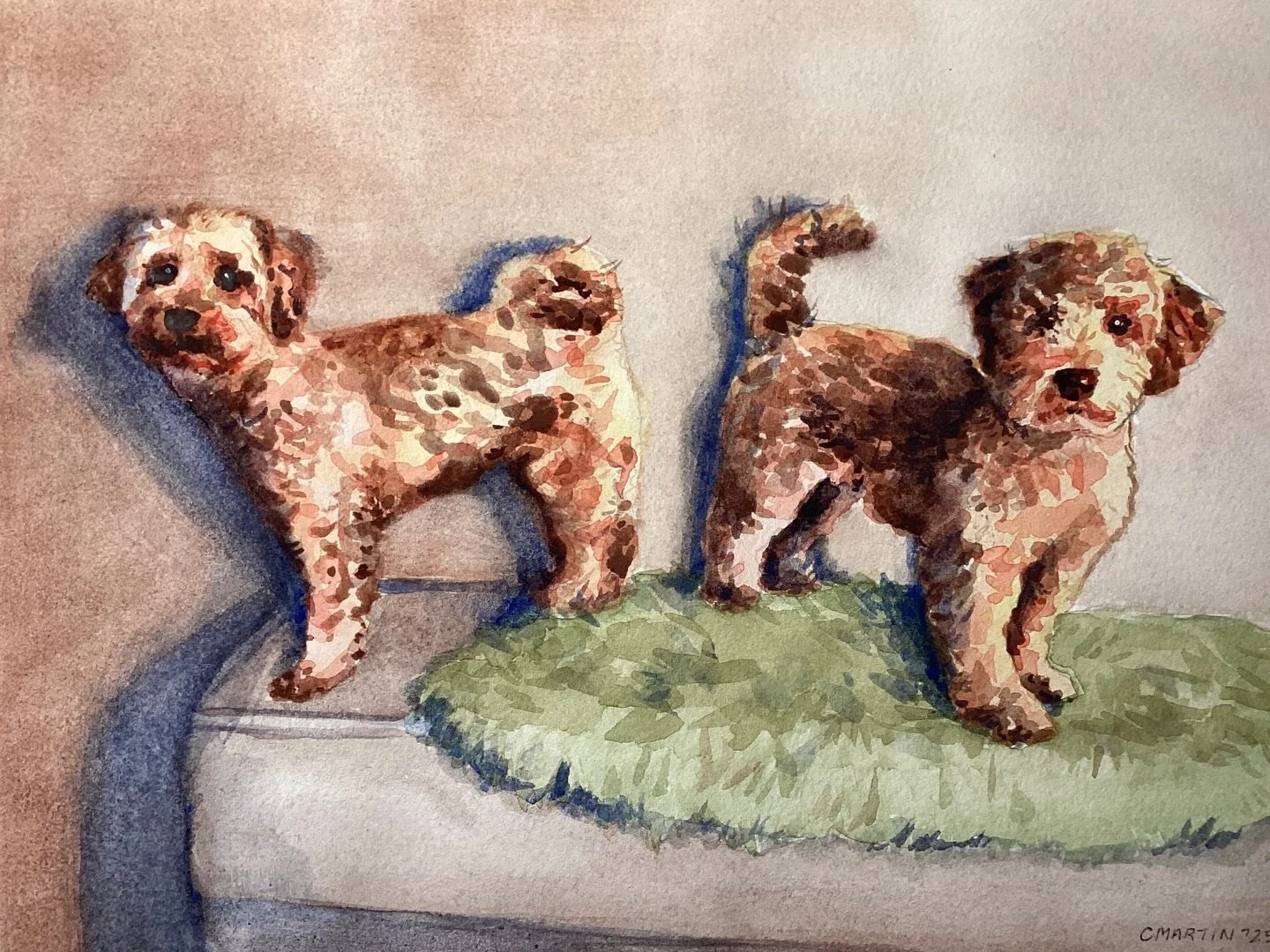 These little doodles are Motzi snd Kugel!! They looked they look like they posed for this one. This was another Christmas order completed weeks ago. 

I still have quite a backlog of commissions to complete. I&rsquo;ll share many more portraits in th