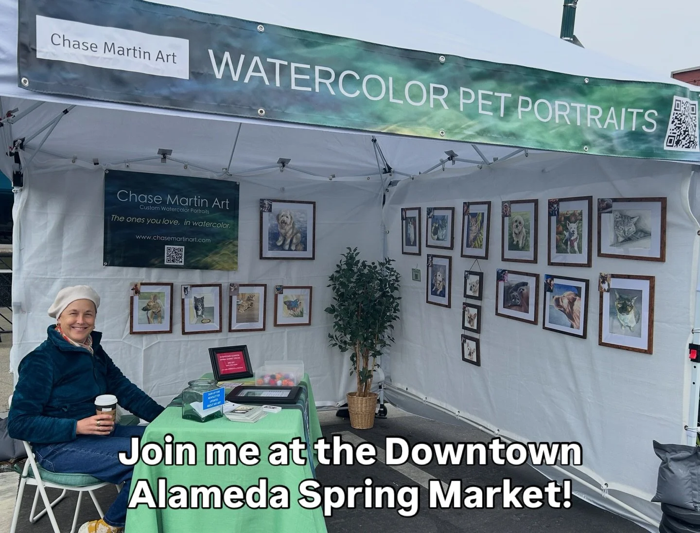 Come out today to the Downtown Alameda Spring Market! Great food, music, and lots of fabulous vendors! From noon to 5 PM

@loveourisland 
@downtownalameda 
#petportraiture 
#watercolorist 
#petgifts