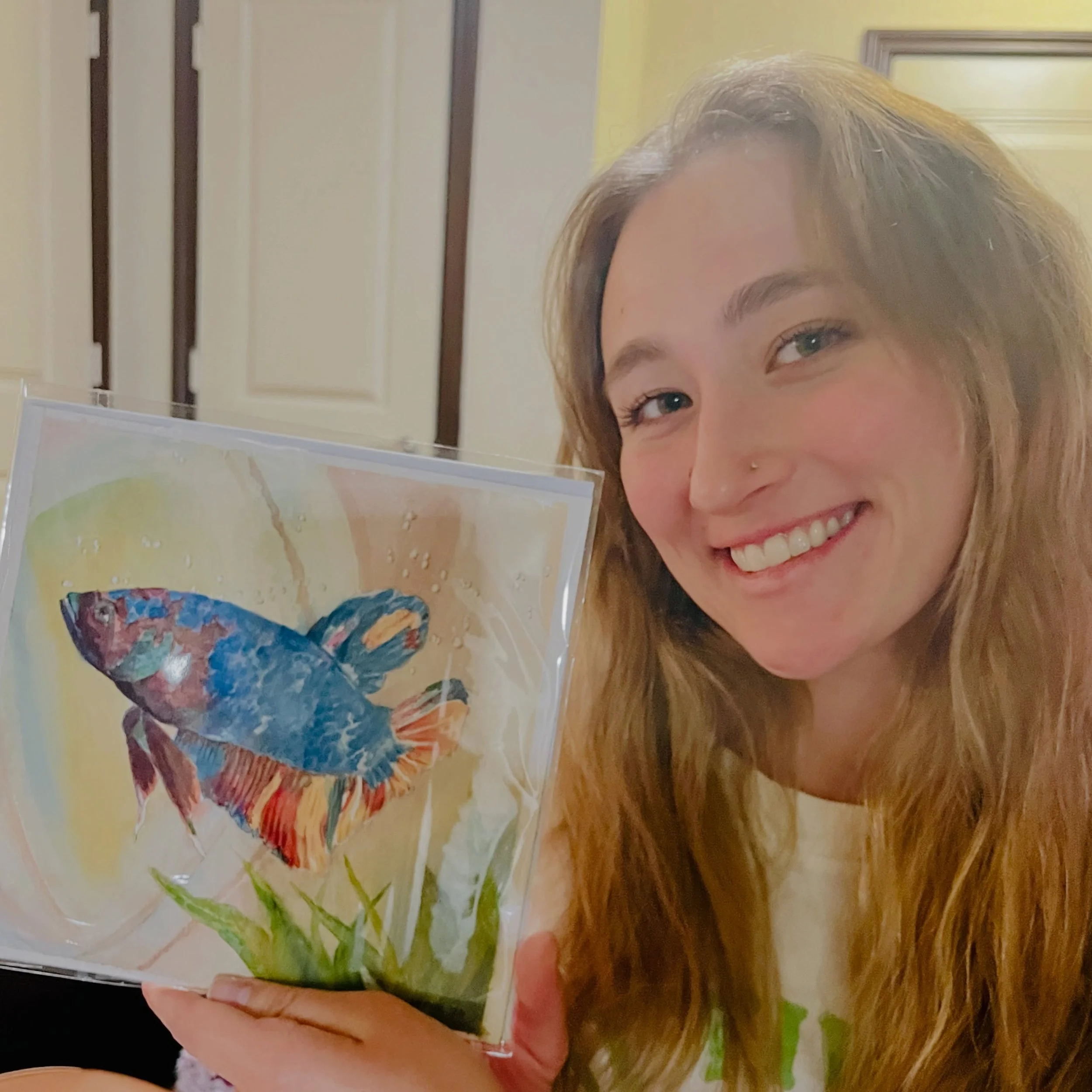 I gave my lovely niece Taylor a custom painting of her colorful Beta fish Bo&ouml;tes for her 21st birthday. Alas, Bo&ouml;tes is no longer alive, but I hope the painting will remind her of how beautiful and special her little fish was. It was really