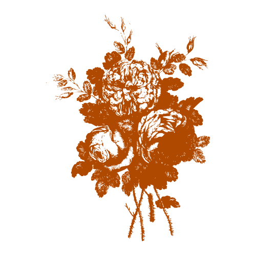 Handdrawn floral bouquet of flowers in orange and rust