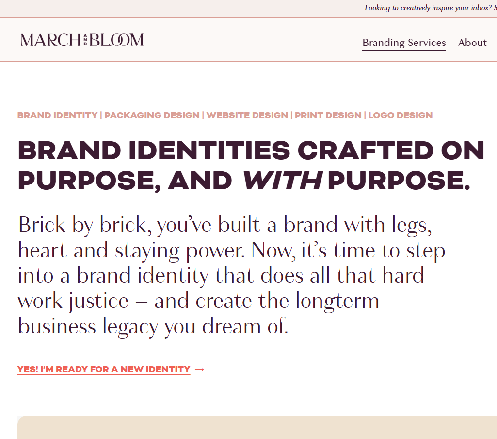 a screenshot of march and bloom service page statement