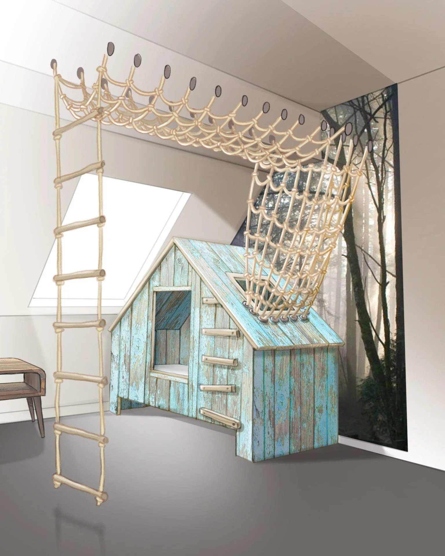 A dream come true for little adventurers! 🌿🏡 This playful hideaway is perfect for climbing, exploring, and making memories. And hey&mdash;when the kids outgrow it, maybe the dog moves in? 😂 #KidsRoomGoals #IndoorAdventure #DreamPlayhouse #DesignWi