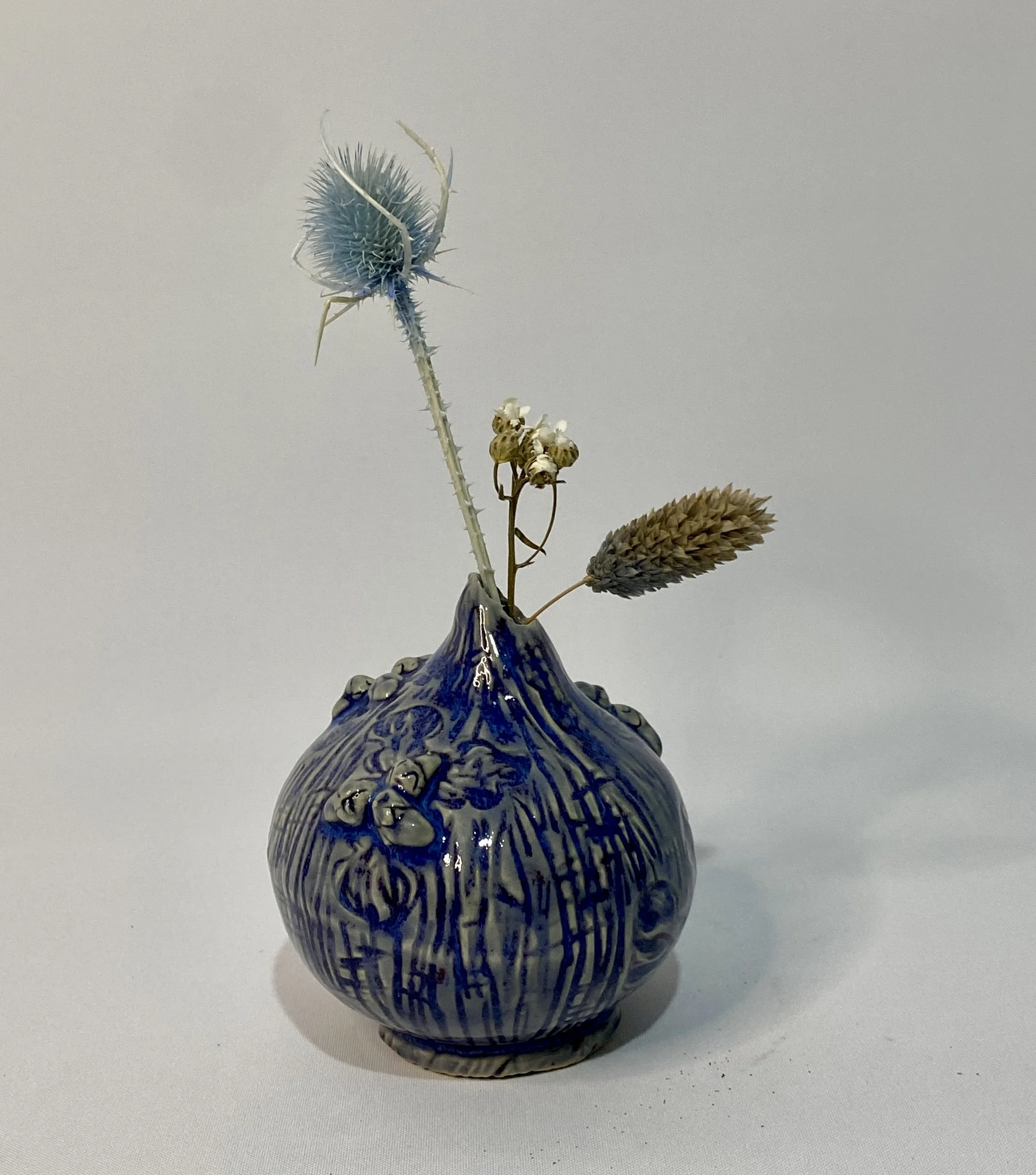 Handmade Blue Acorn Ceramic Bud Vase