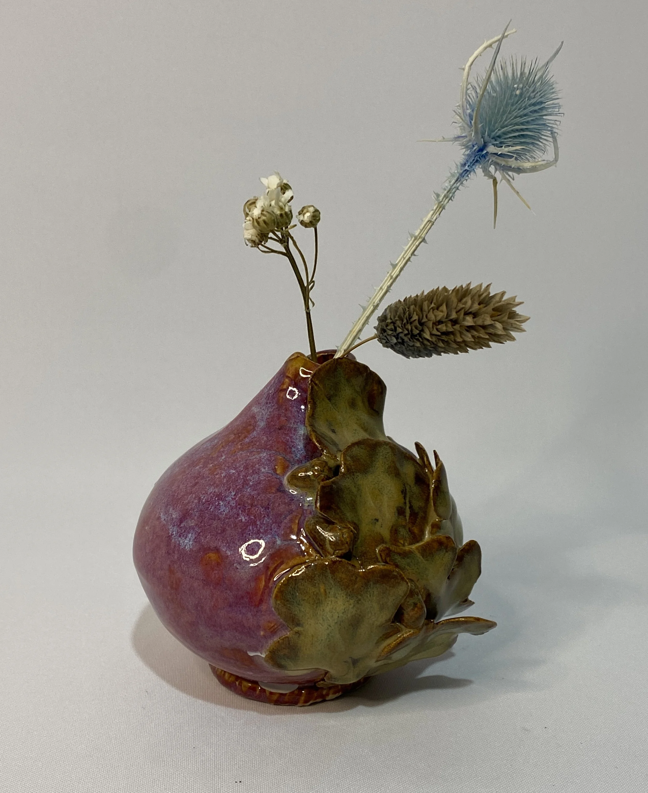 Handcrafted Oak Leaf Motif Ceramic Vase