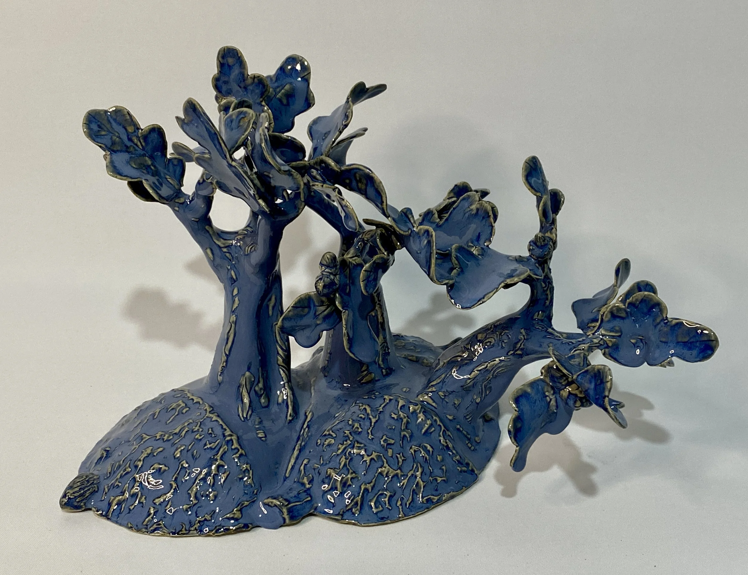 Blue Ceramic Tree Sculpture