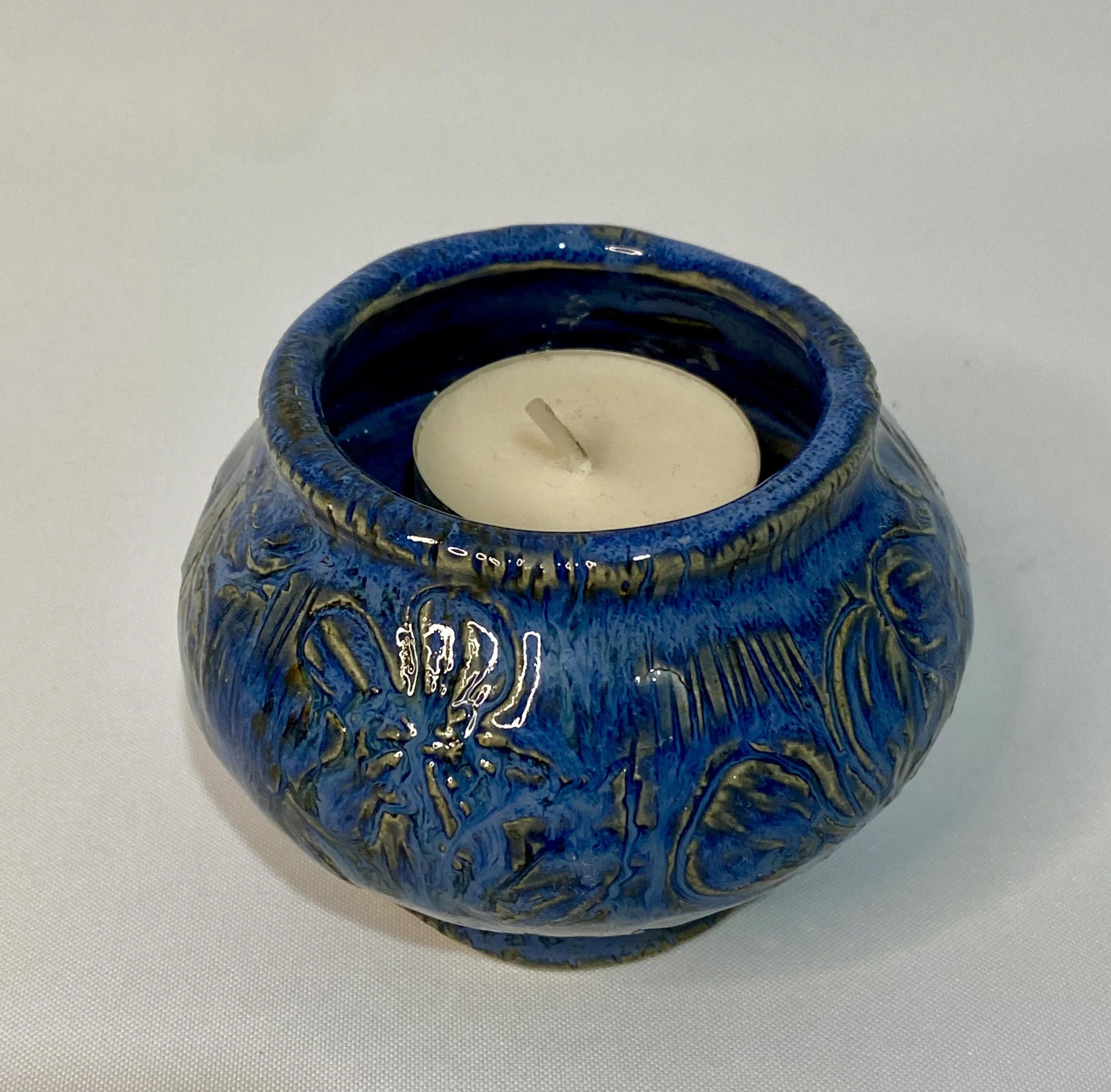 Blue Floral Ceramic Candle Holder