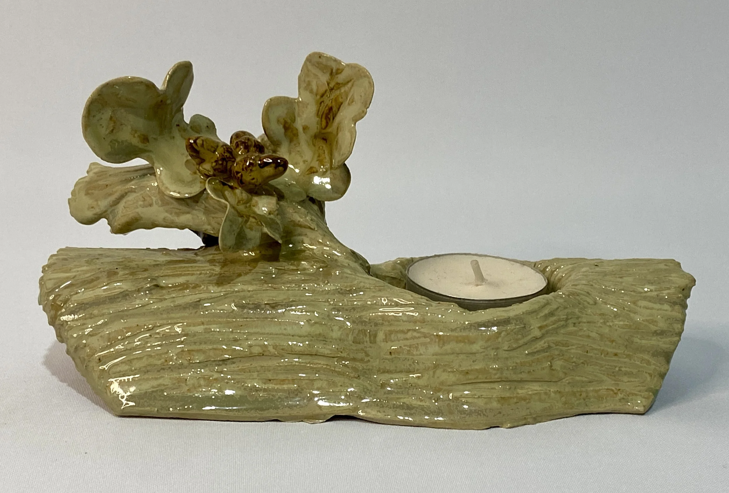 Handcrafted Ceramic Oak Branch Candle Holder