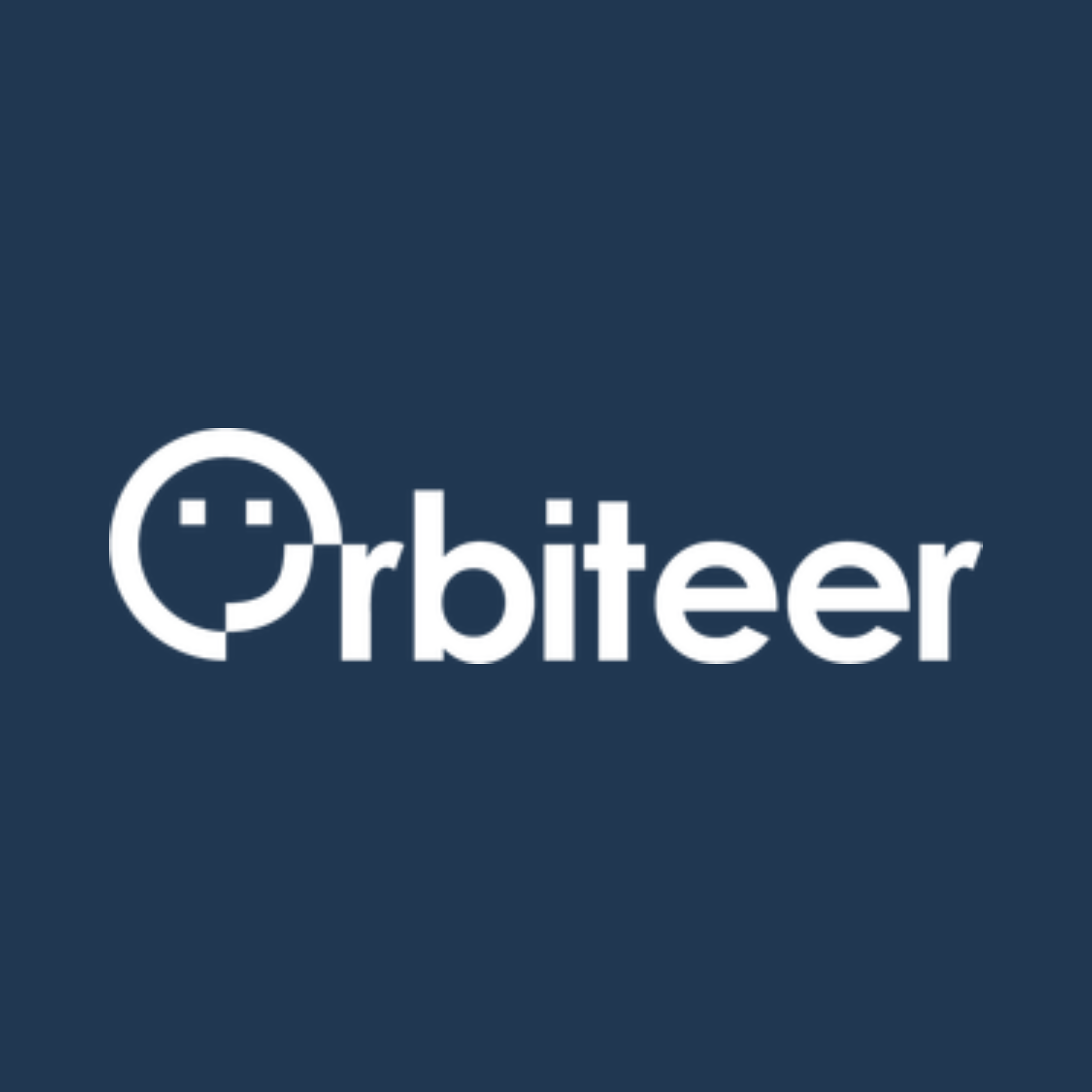 The Orbiteer logo on a blackbackground.