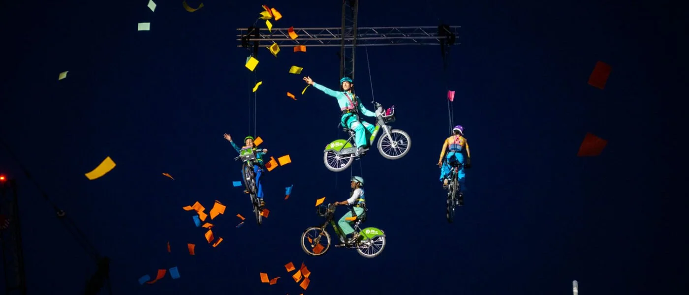 Bikes flying in the air by Motionhouse