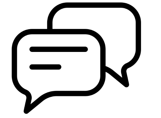 Zwei Sprechblasen-Symbole, schwarz umrandet, die Kommunikation oder Chat symbolisieren.