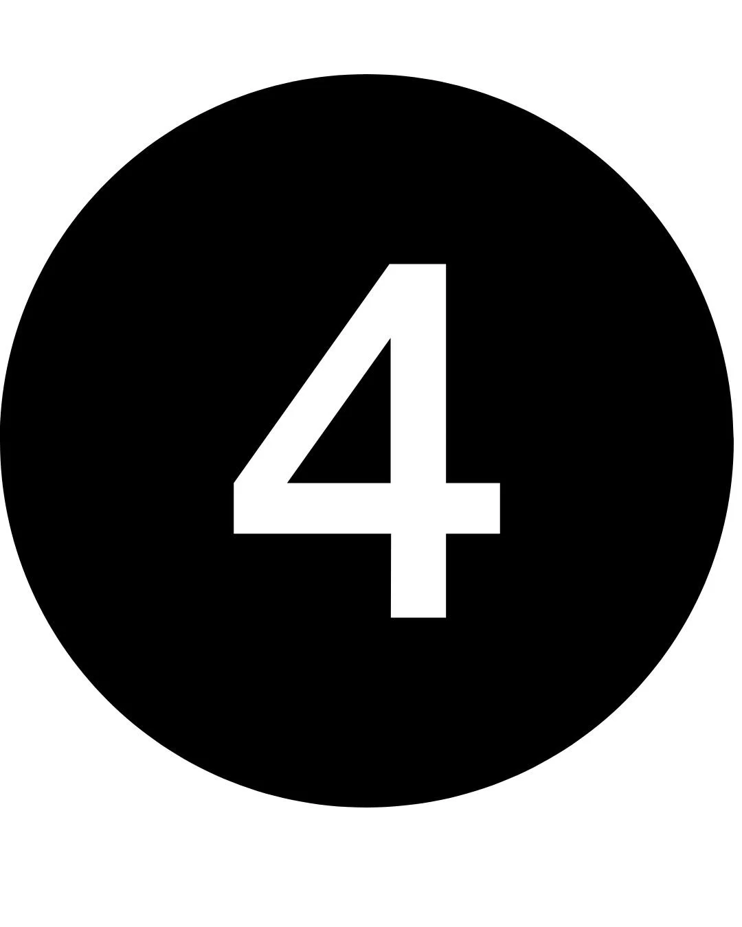 Weiße Zahl 4 auf schwarzem Kreis