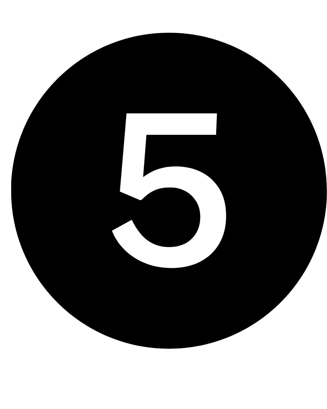 Eine weiße Zahl 5 auf einem schwarzen Kreis.