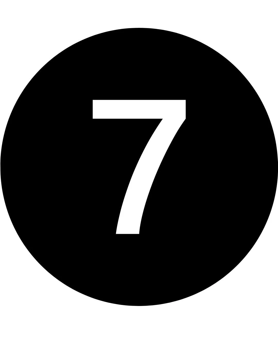 Weiße Zahl 7 auf schwarzem Kreis