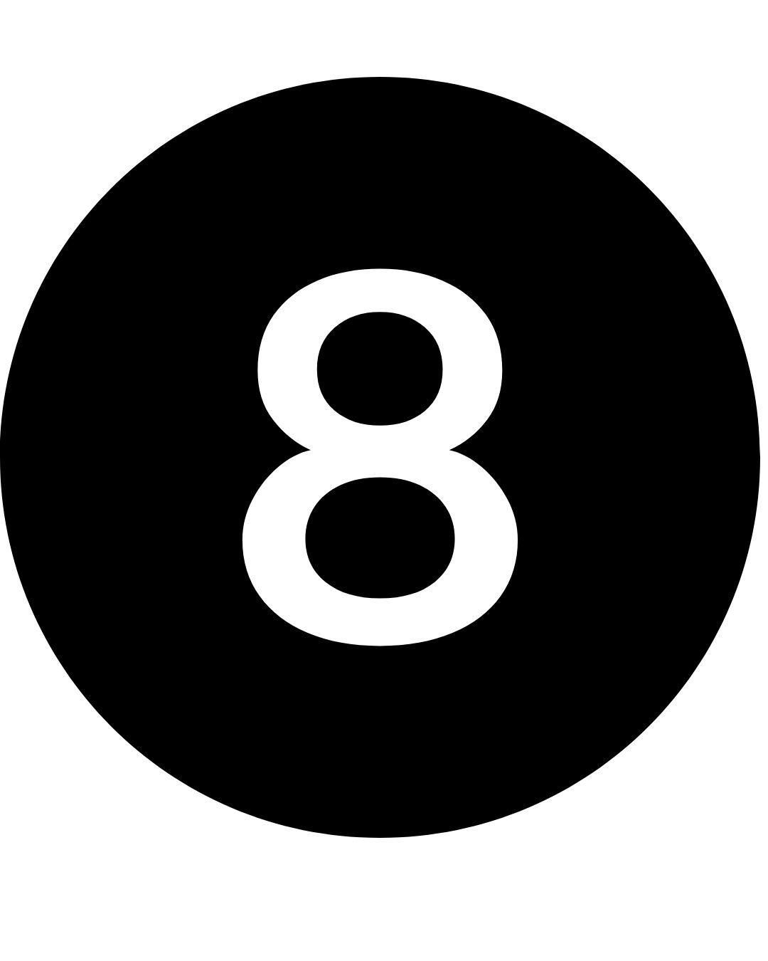 Schwarzer Kreis mit der Zahl 8 in Weiß.
