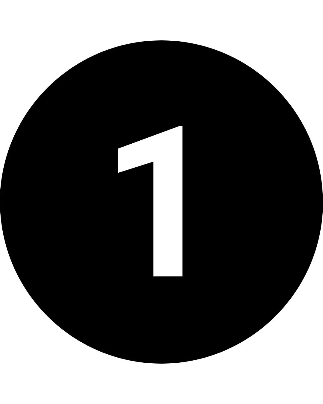 Schwarzer Kreis mit der weißen Zahl 1 in der Mitte.