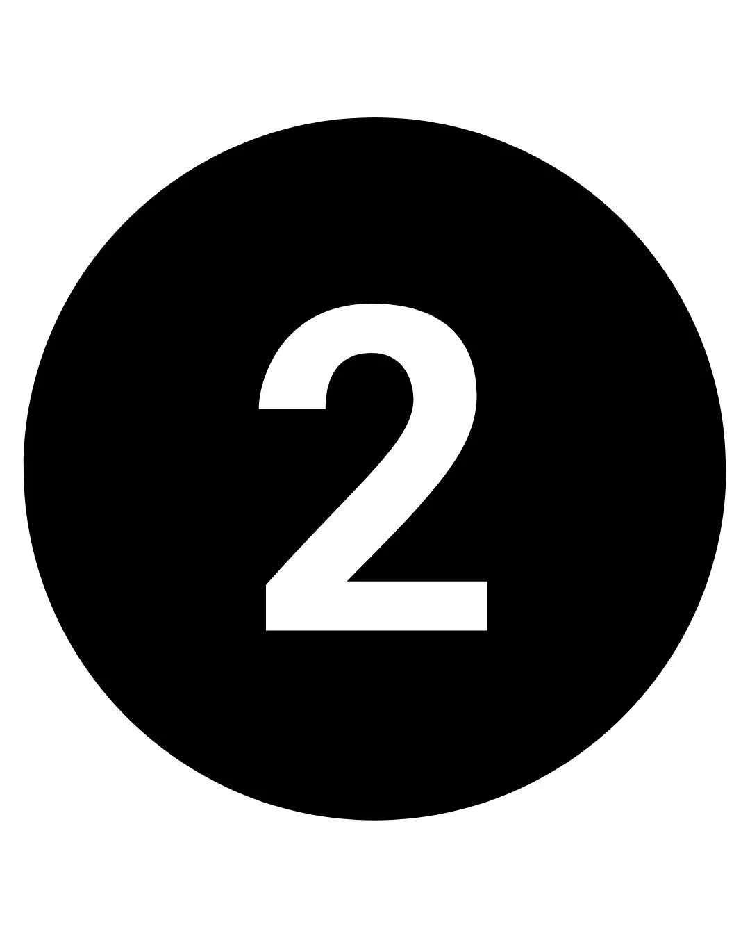 Schwarzer Kreis mit weißer Zahl 2 in der Mitte.