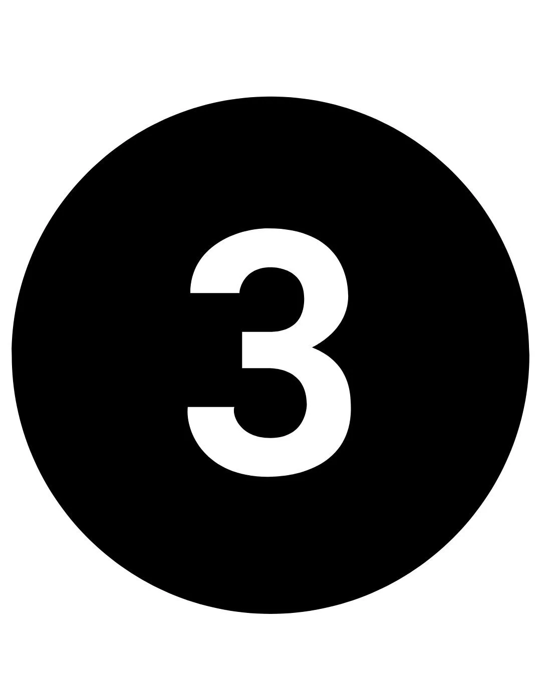 Weiße Zahl 3 auf schwarzem Kreis-Hintergrund.