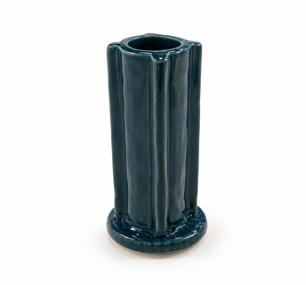 Glossy Teal Faceted Ceramic Vase.png