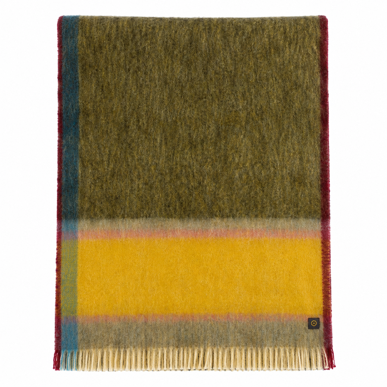 Flauschige Woll Decke in Oliv und Senfgelb.png