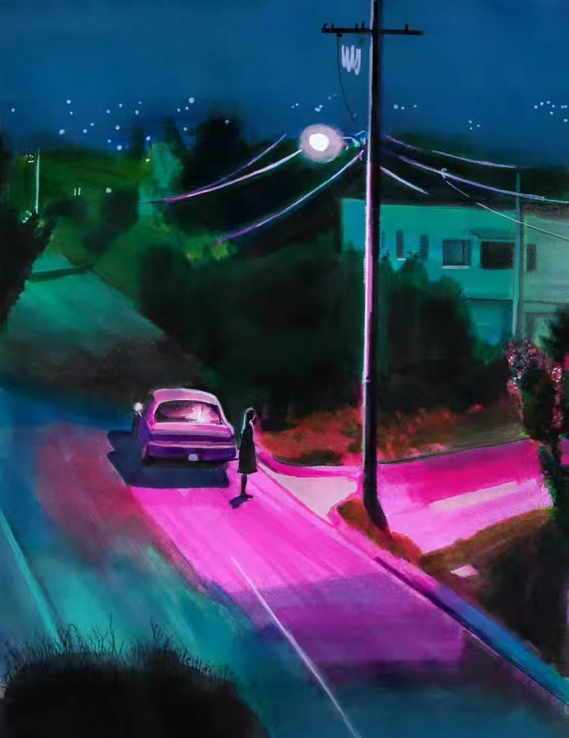 Night lights. Mixed media.