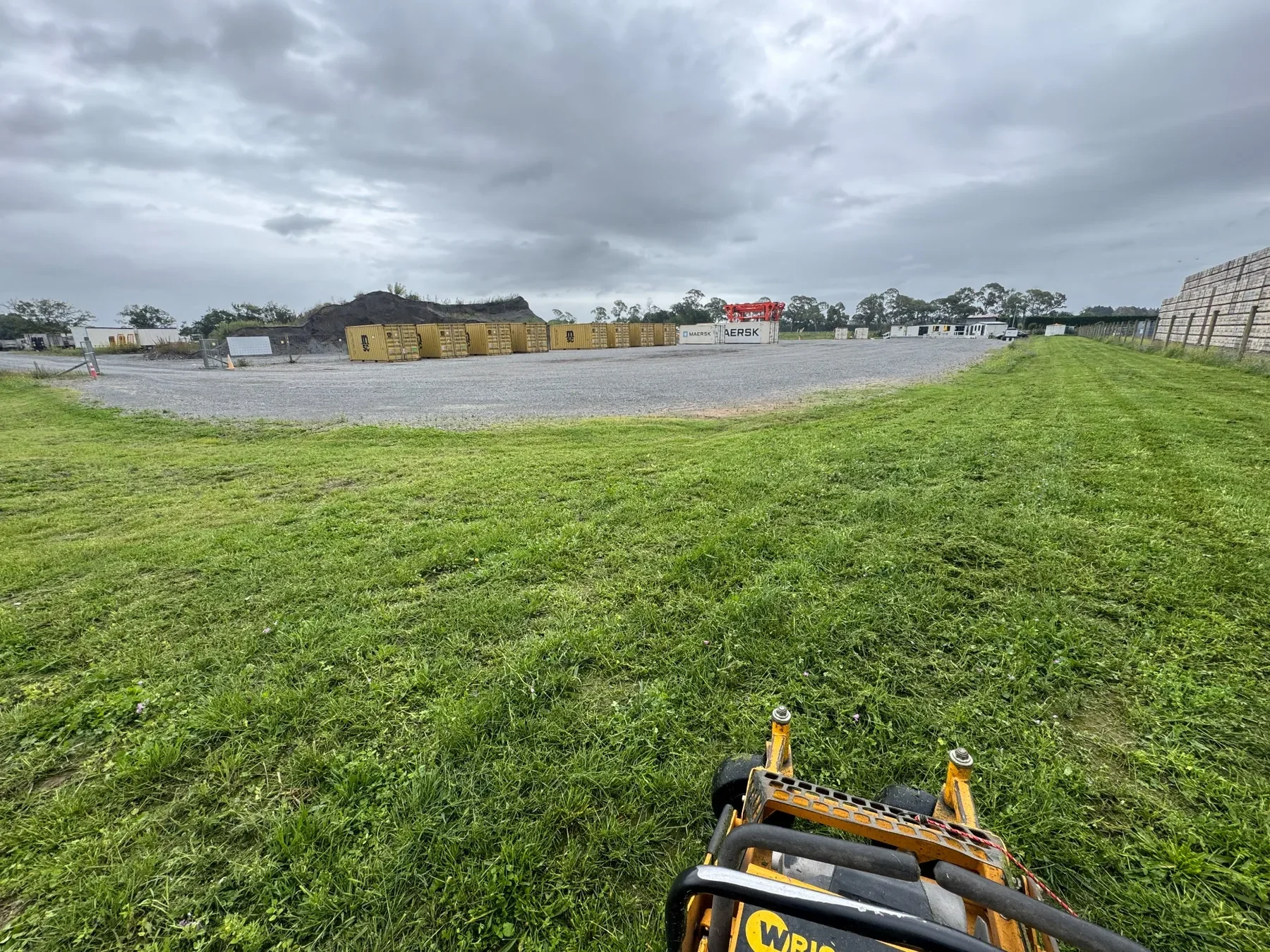 Commercial grass mowing at a large industrial storage yard in Hawke's Bay