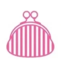 Pink handbag with circular handles and vertical striped pattern