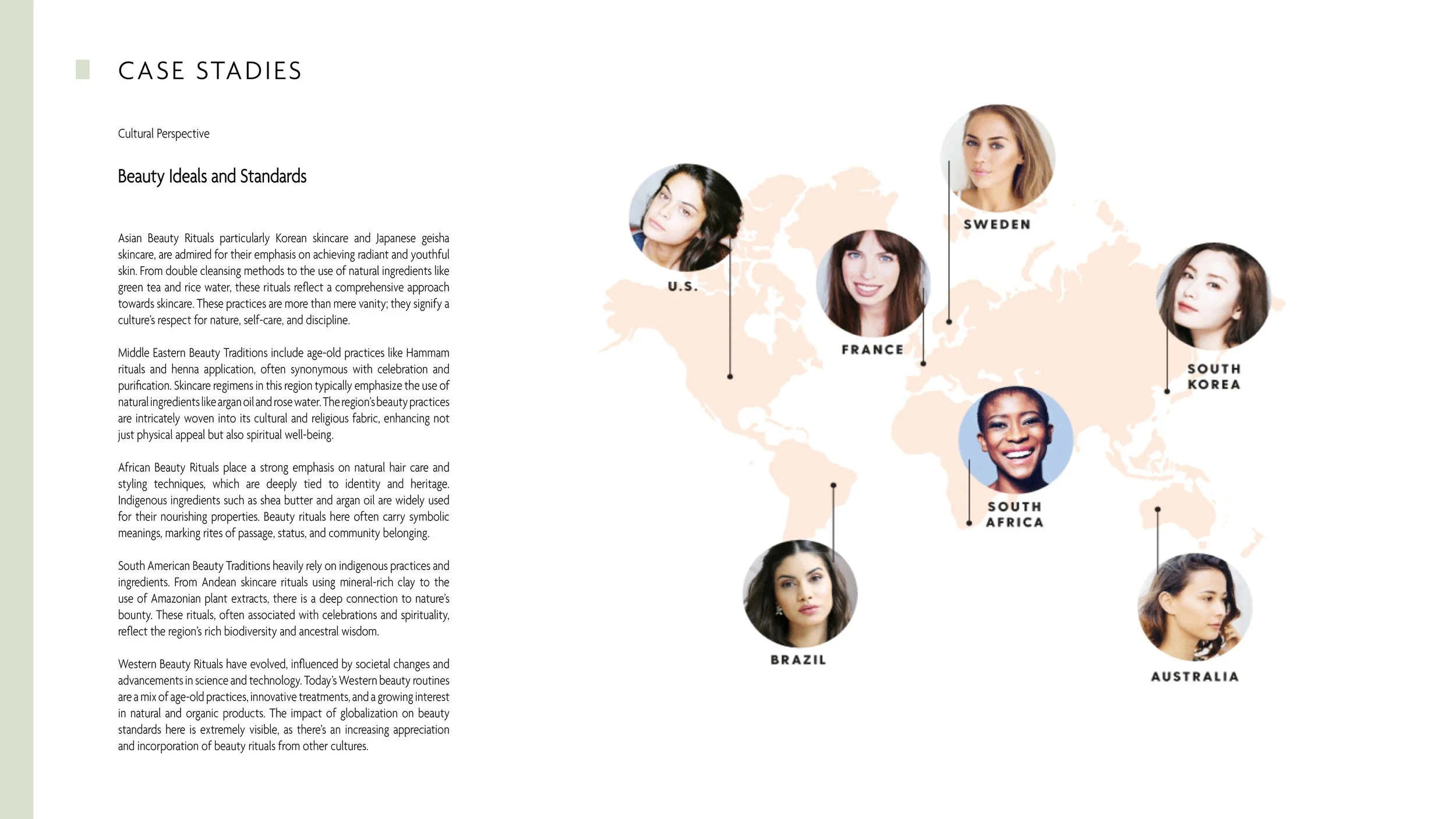 World map with photos of women representing different countries: U.S., France, Sweden, South Korea, South Africa, Brazil, and Australia, each connected by lines to their respective locations.
