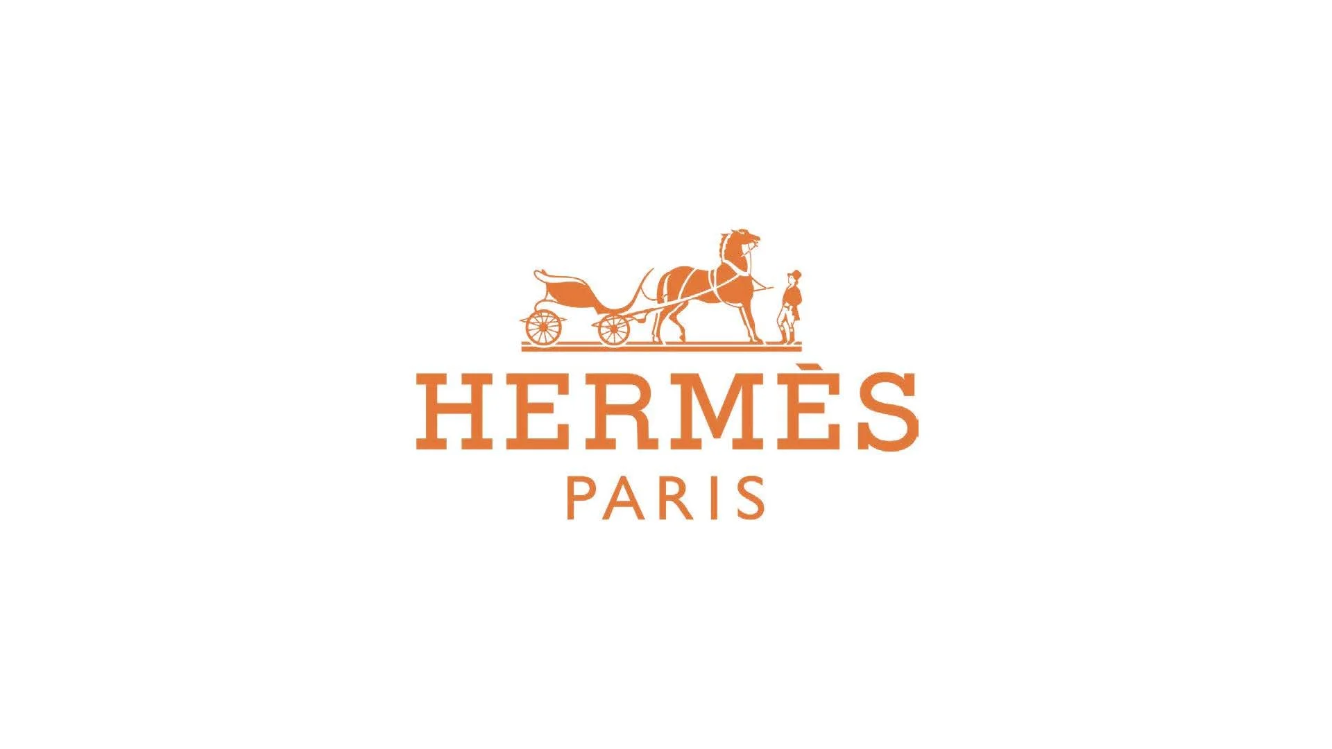 Hermès brand logo featuring a horse and carriage with a person standing nearby, all in orange, with the text 'HERMÈS PARIS' below.