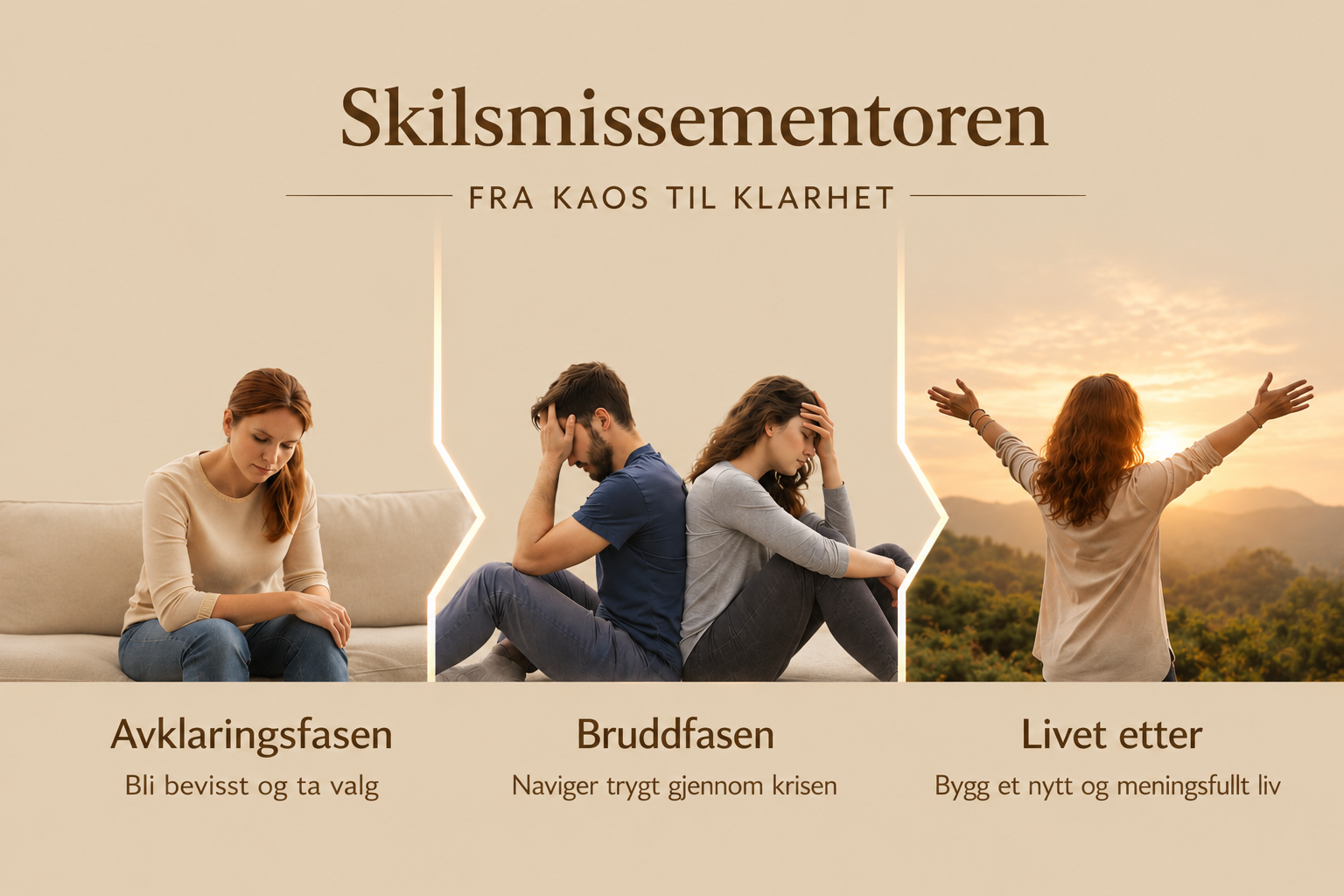 Tre personer  i en varmsetting. Skilsmisse prosess.
