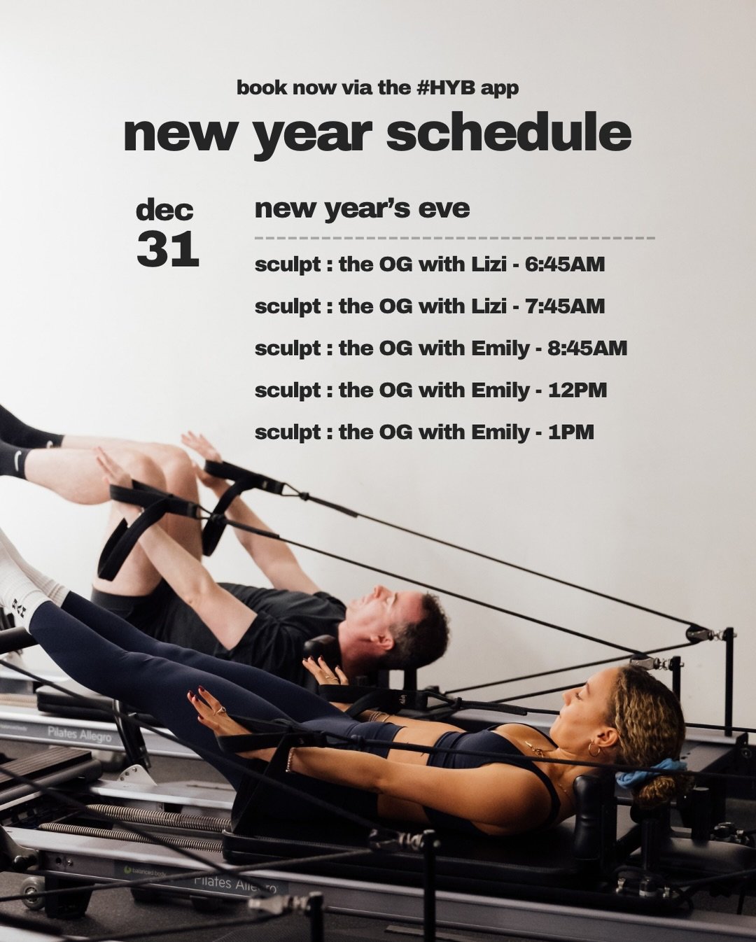 New Year schedule at @sculptbelfast 💋

Whether you&rsquo;re squeezing in one last burn before midnight or kicking off the New Year on the reformer, we&rsquo;ve got you 👇🏽

New Year&rsquo;s Eve : 
 6:45AM : The OG with Lizi 7:45AM : The OG with Liz