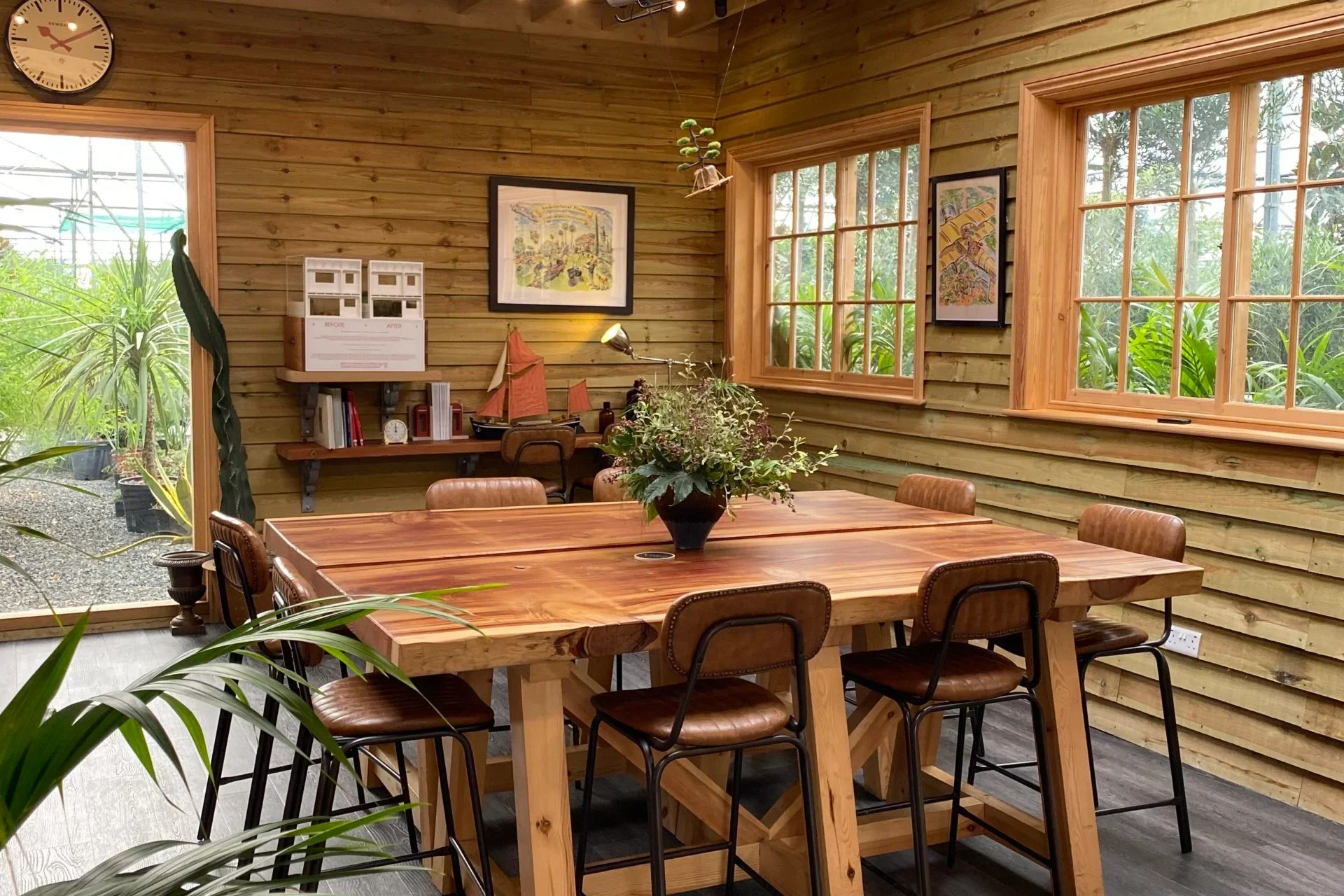 Calm wooden meeting and wellbeing space designed for leadership retreats, reflection sessions and restorative group experiences in West Sussex.