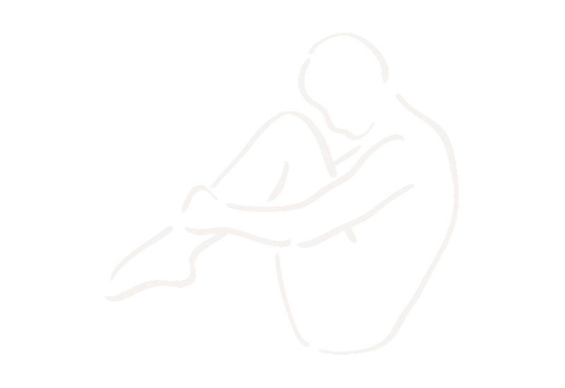 Line drawing of a person hugging their knees for the Pilates move rolling like a ball.