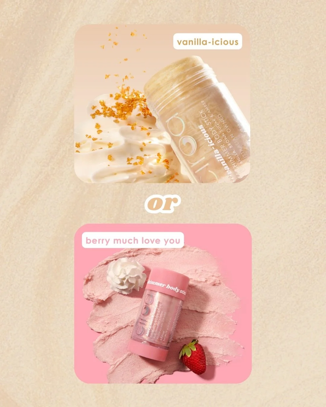 Let&rsquo;s play this or that: Vanilla-icious 🍨✨ vs Berry Much Love You 🍓✨. #vanillascent #shimmerstick #malta #bodyglow #ciroabeauty