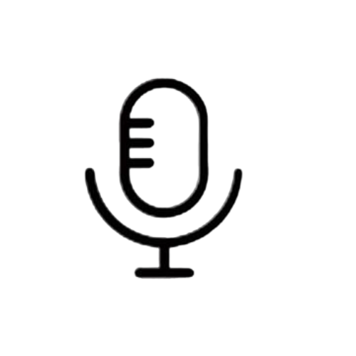 Outline of a vintage microphone with sound waves inside.
