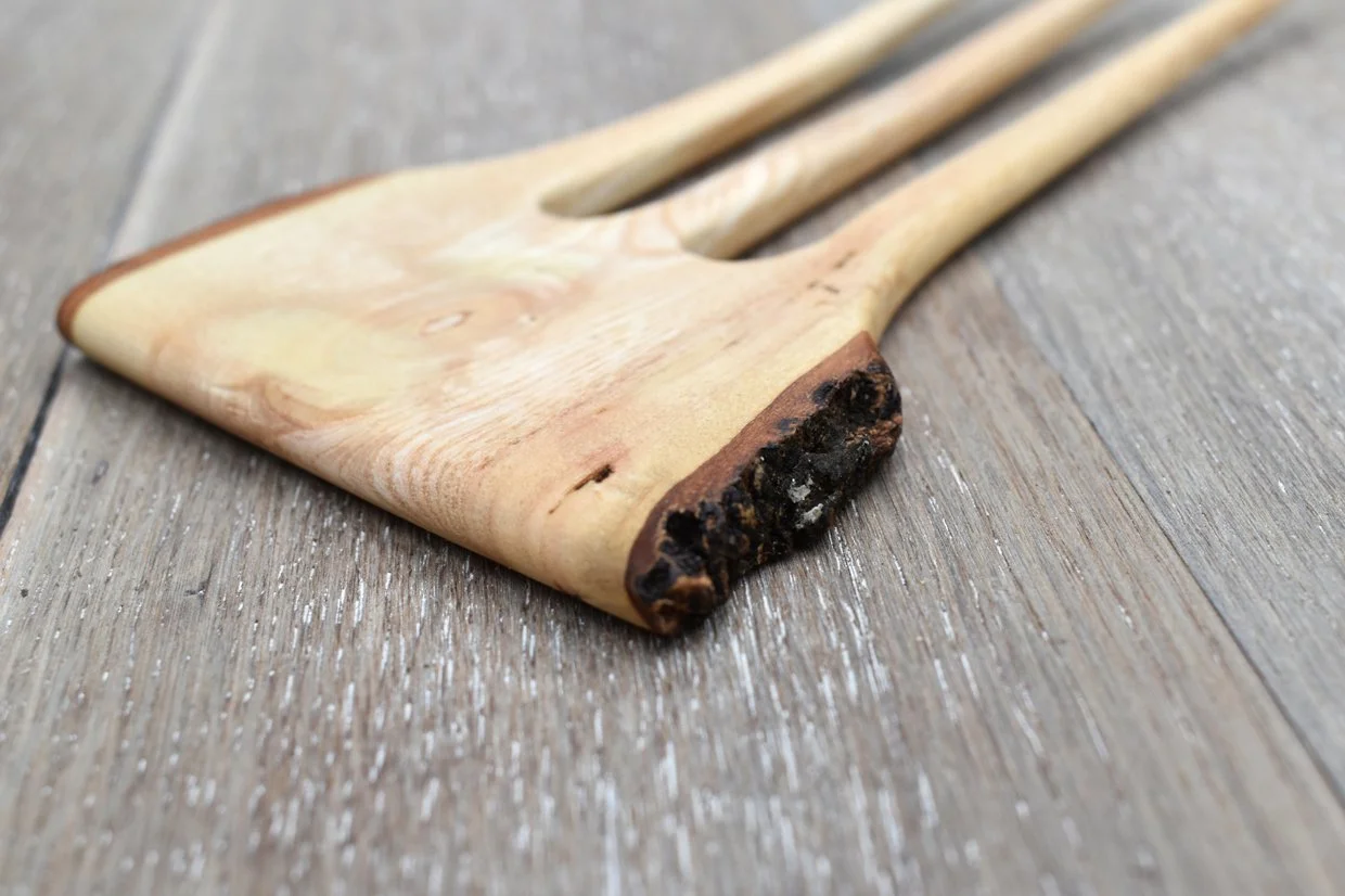 Large Triple Pin Ash Wood Hair Fork with Bark