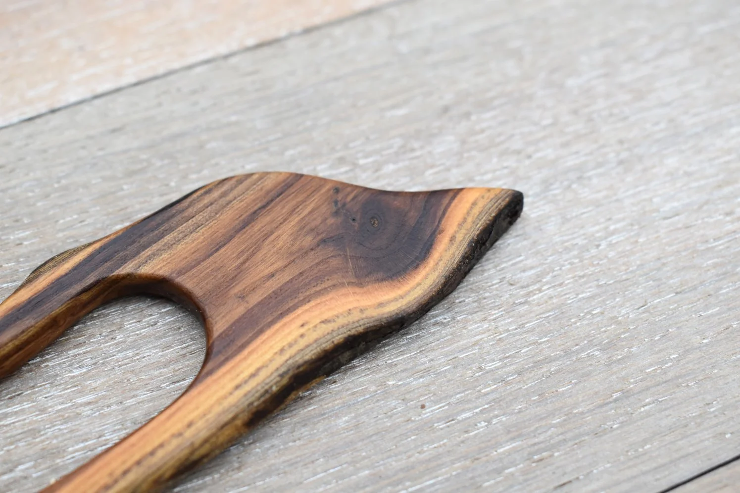 Contoured Elaeagnus Wood Hair Fork with Bark