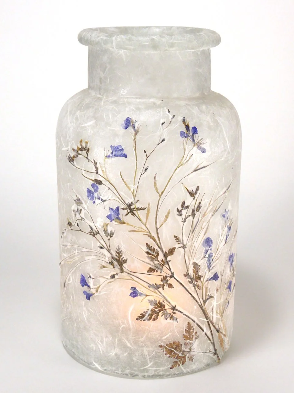 Copper Leaf & Blue Flower Lantern