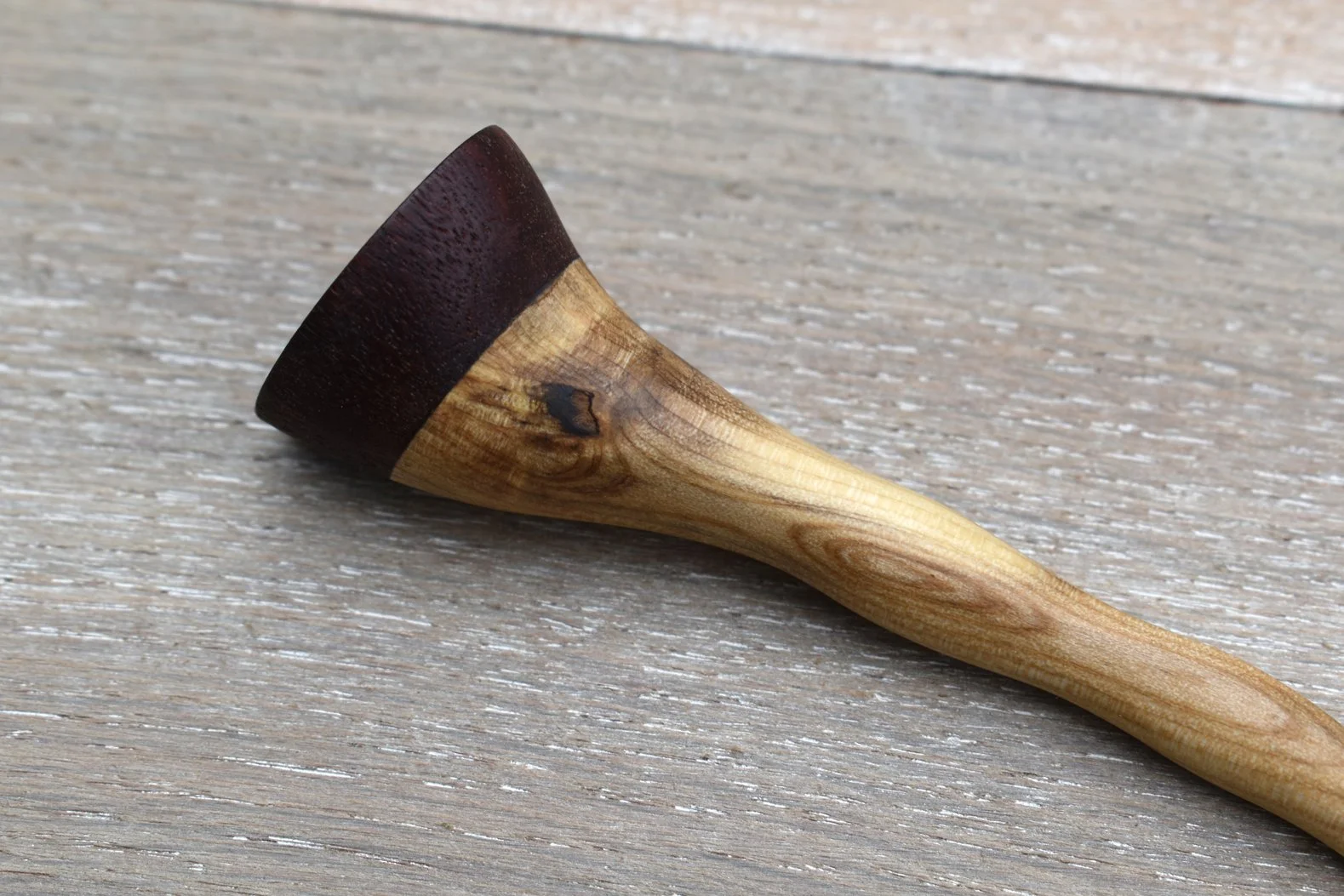 Contoured Magnolia and Purpleheart Wood Hair Pin