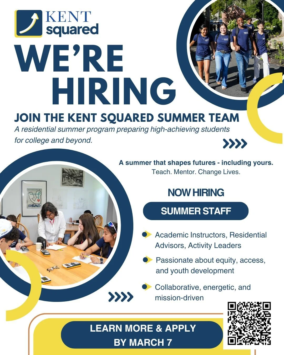 ✨ WE&rsquo;RE HIRING! ✨ And not just for a job&mdash;for a summer that actually matters.

Kent Squared is looking for passionate, collaborative, mission-driven educators and leaders to join our Summer 2026 team 🎓💛

This is a residential summer prog