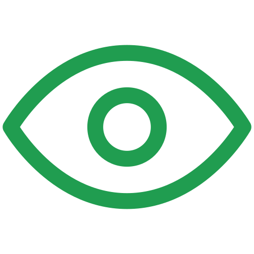 Green eye symbol with a solid circle in the center on a black background.
