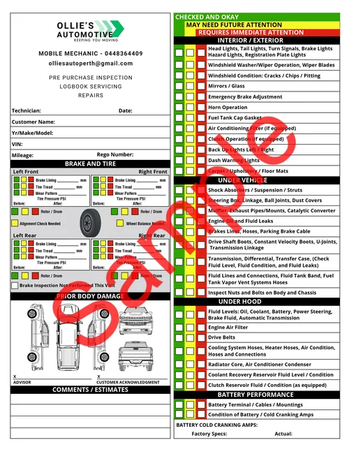 Sample Pre-Purchase Inspection Report — Ollies Automotive