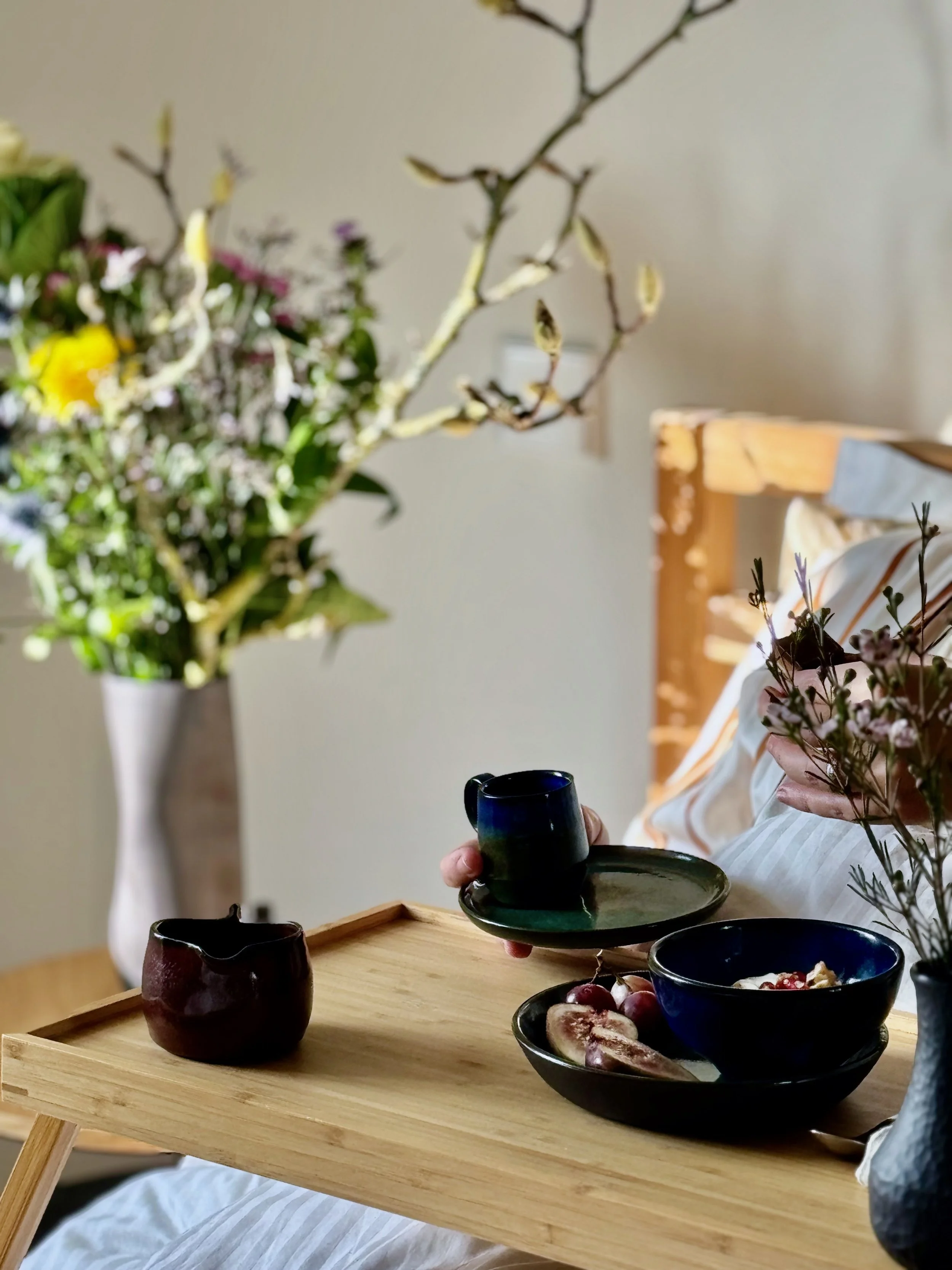 Handmade ceramic objects make breakfast in bed a delight
