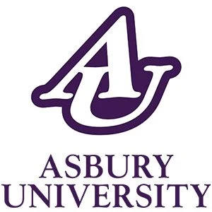 Asbury University logo with a stylized letter A and D in purple, and the words 'Asbury University' underneath.