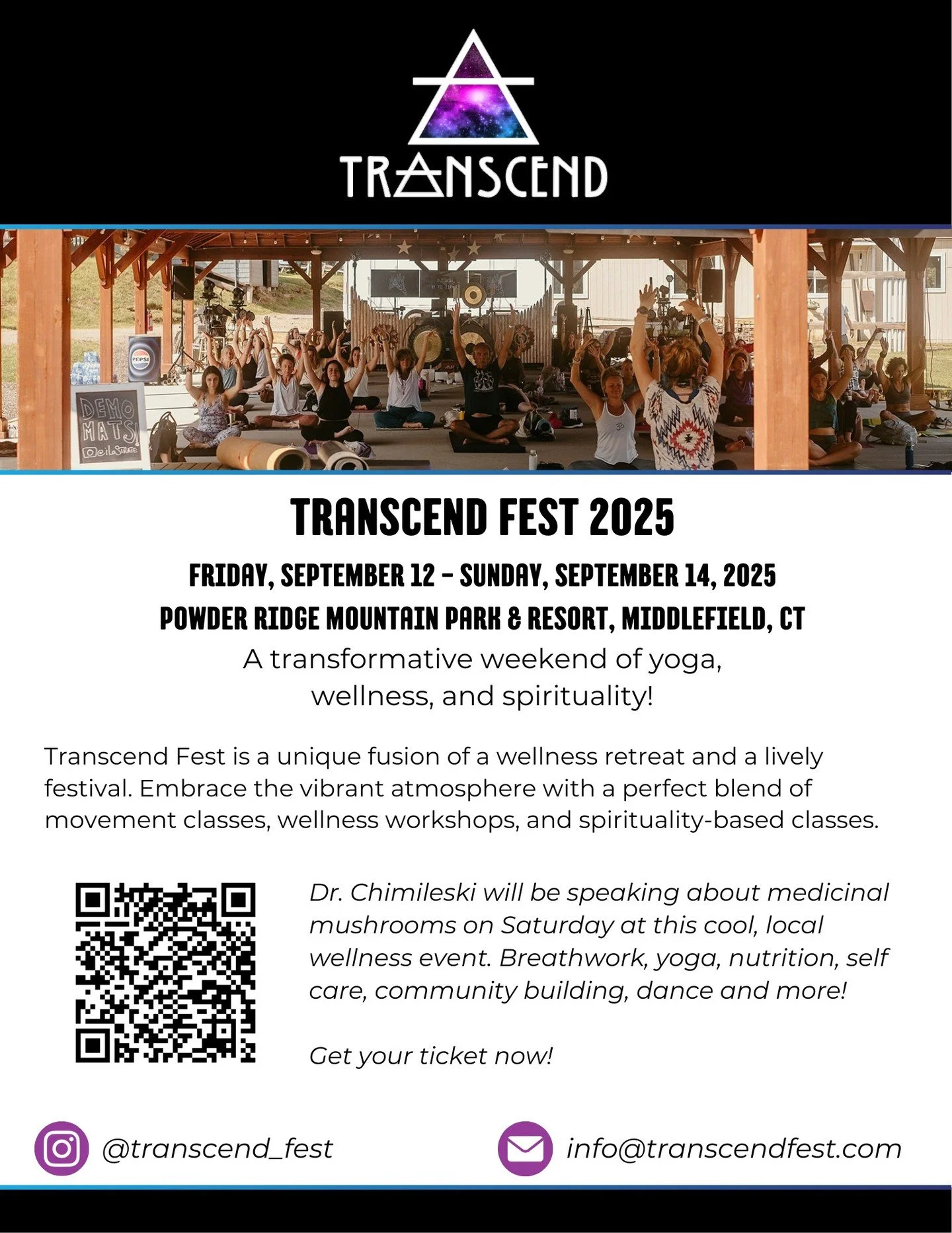 Catch Dr. Chimileski at Transcend Fest 2025!

She&rsquo;ll be diving into the world of medicinal mushrooms on Saturday during this vibrant wellness weekend filled with yoga, breathwork, community, and connection. 🌿🌀

-September 12&ndash;14, 2025
-P