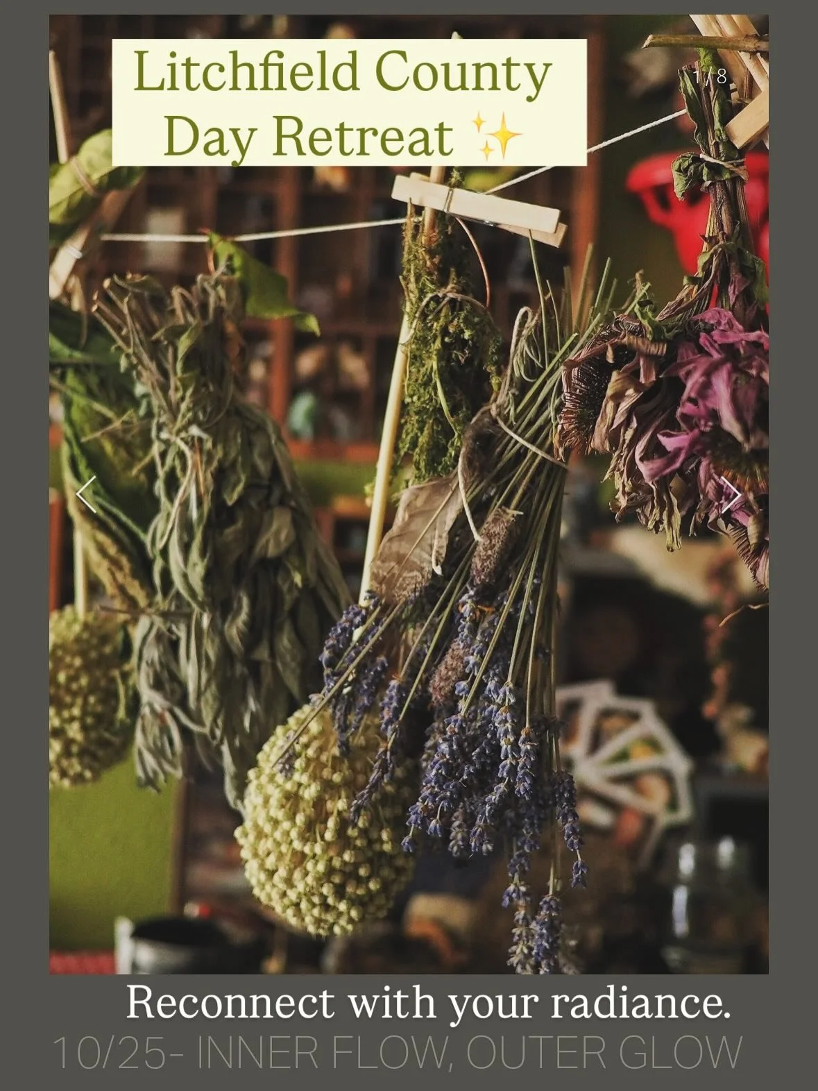 Reconnect with your radiance. Sign up by tmrw to join us at our lovely little stay-cation day retreat, in picturesque leaf-peeping litchfield county this Saturday đđđđ» at the beautiful  @atelier_holisticstudio âšâšâš