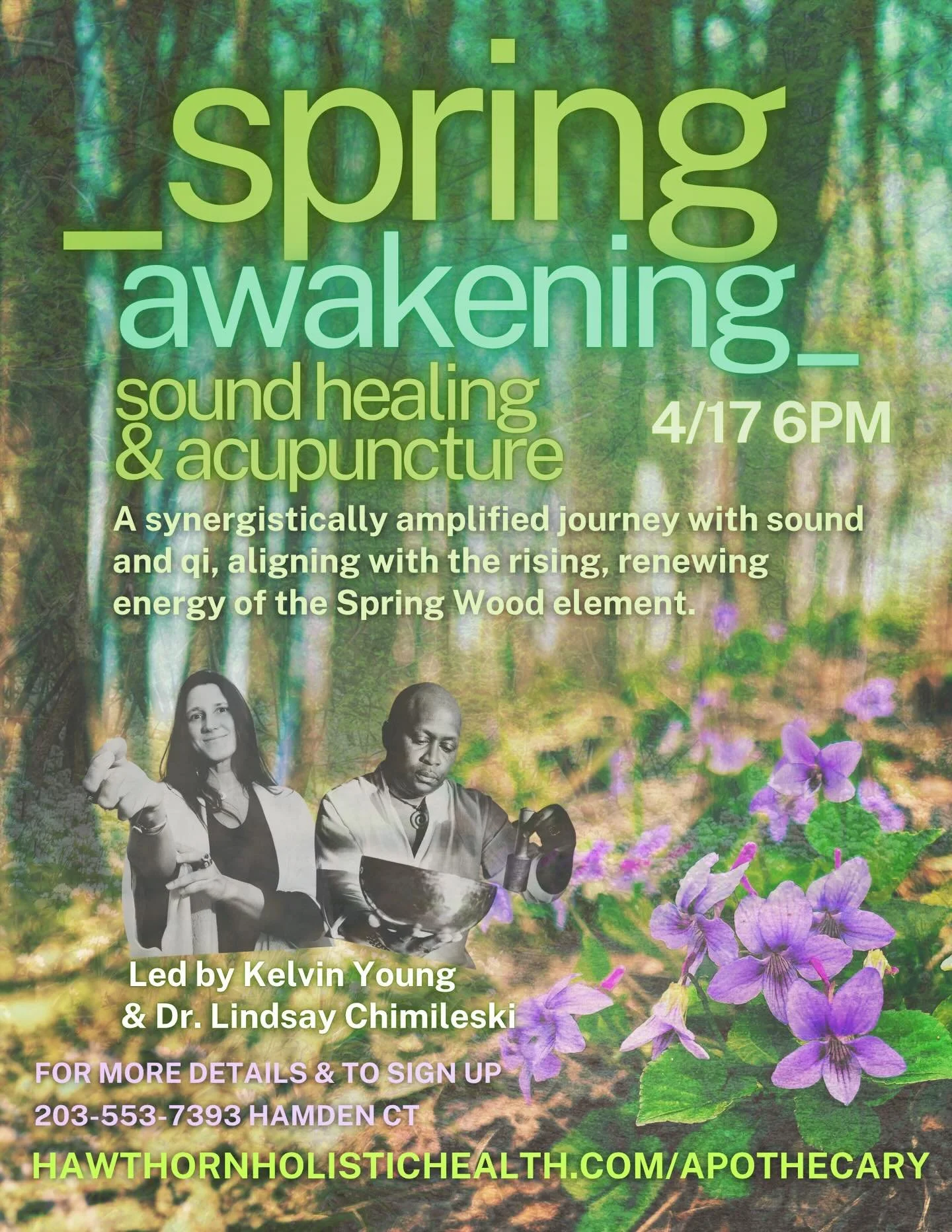 🌱🪻🥣✨☯️ WELCOME SPRING into your body with our synergistically amplified journey of sound and qi, aligning our inner ecosystems with the rising, renewing energy of the Spring Wood element. April 17th 6pm Kelvins back for another session of our acup